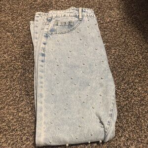 Light Blue Pearl Embellished Women Jeans